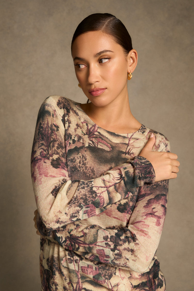 Wool Tencel Jumper - Brolga Print