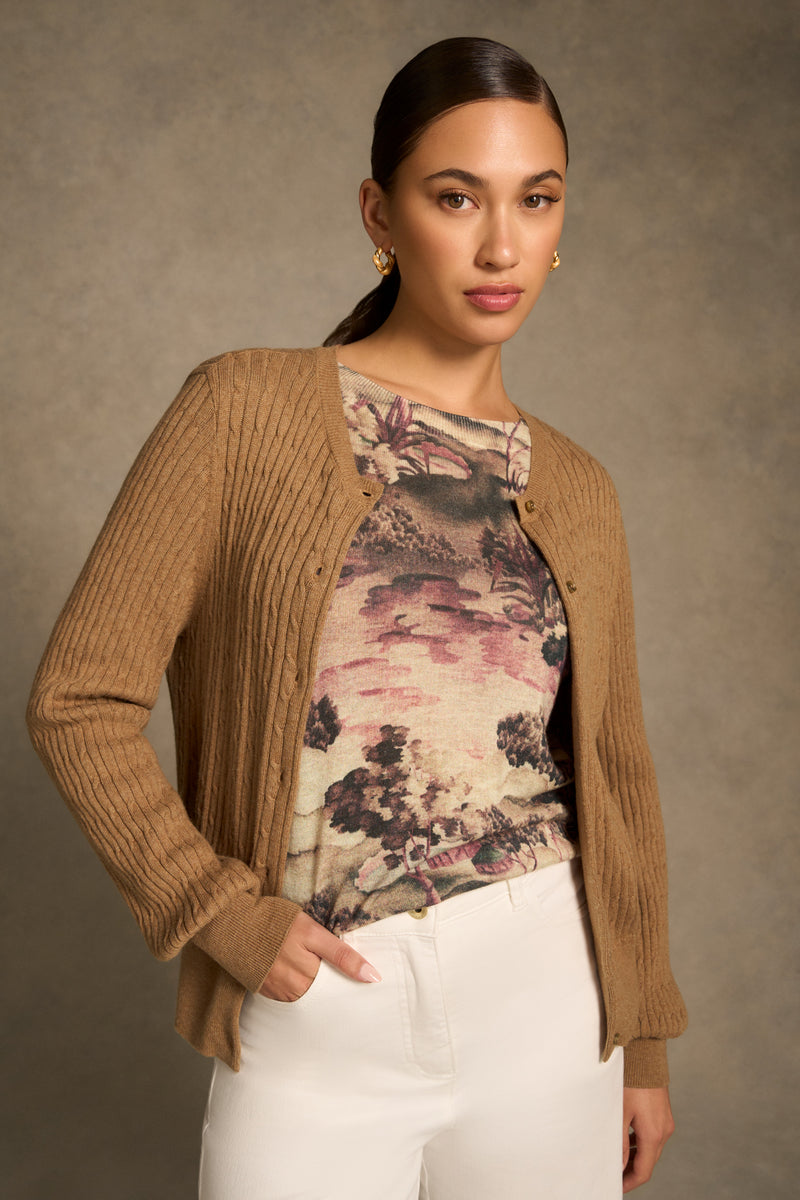 Wool Tencel Jumper - Brolga Print