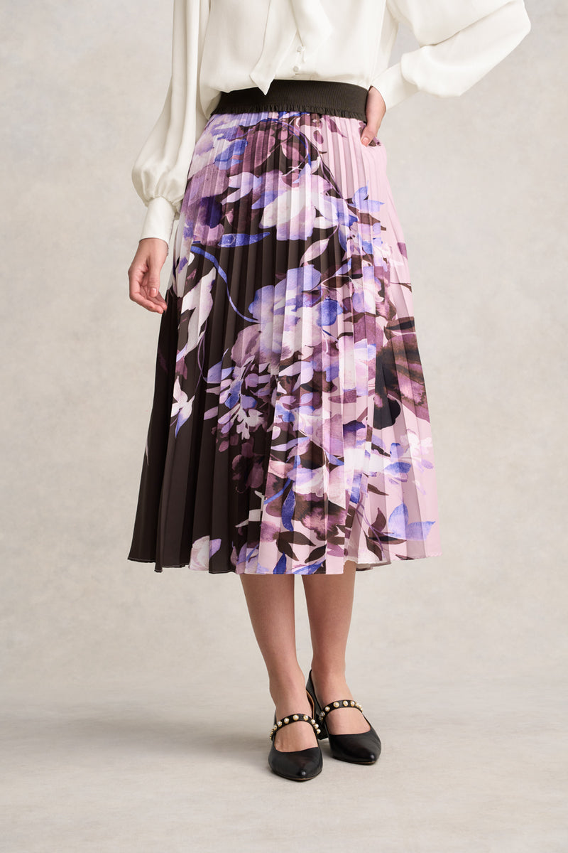 Pleated Midi Skirt - Floral Print