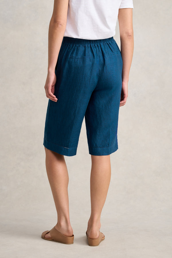 Waist Tab Linen Short - Navy Delave