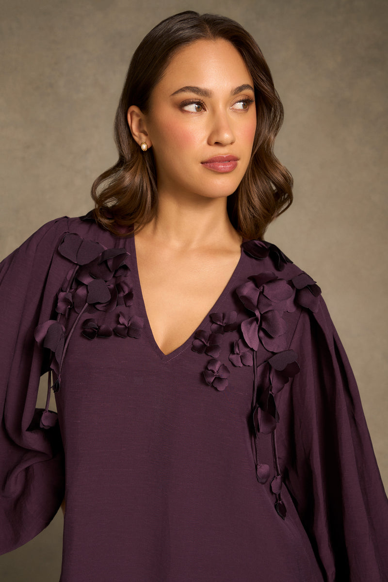 Floral Appliqué Blouse - Cherry