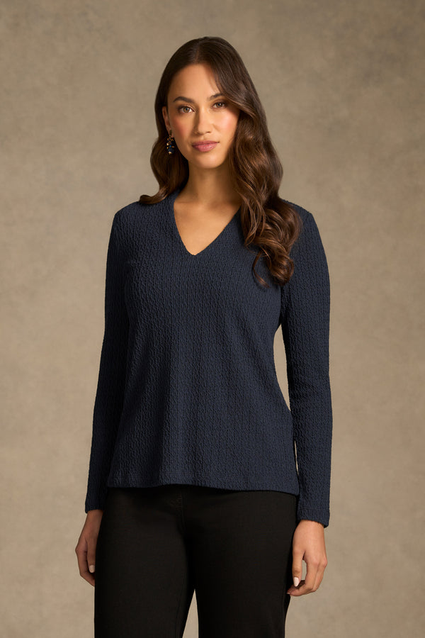 Textured Jacquard Long Sleeve Top - Ink