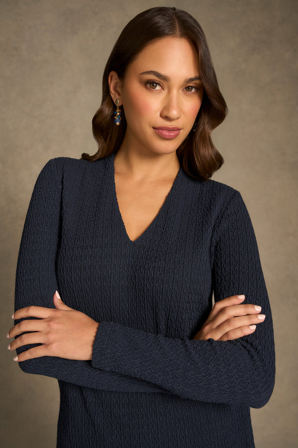 Textured Jacquard Long Sleeve Top - Ink