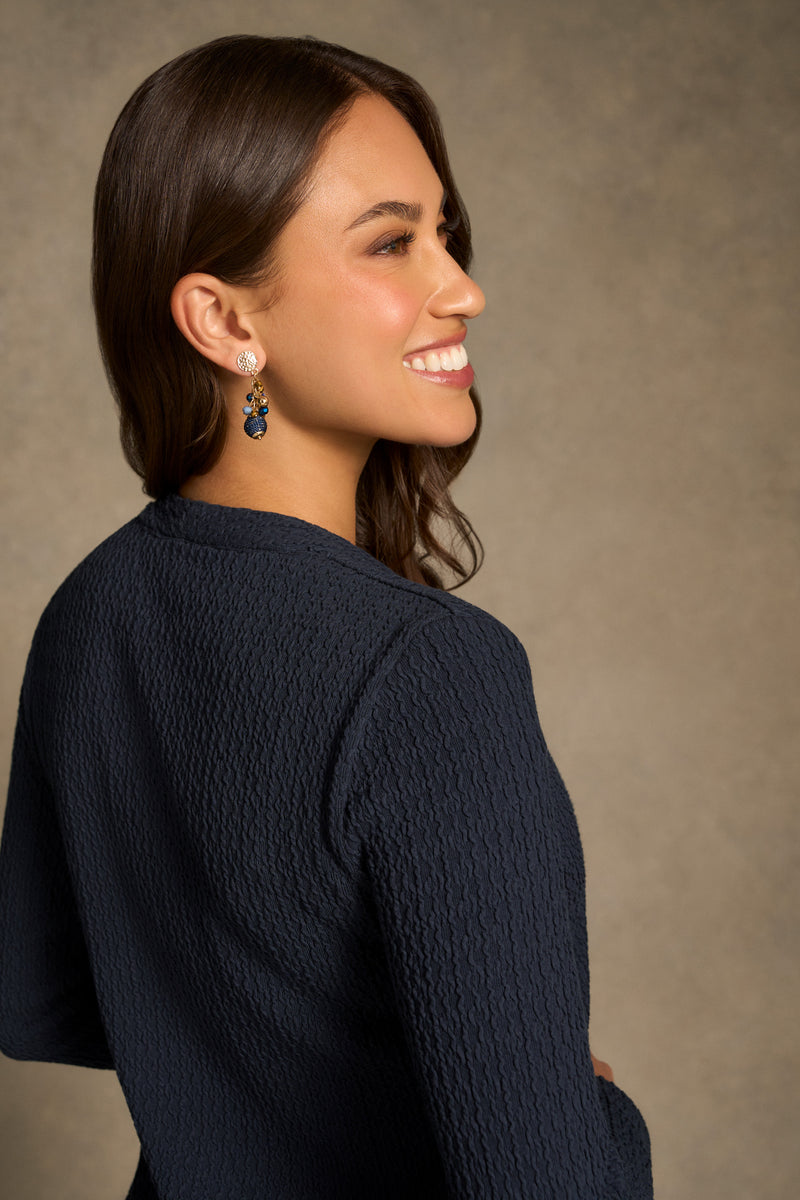Textured Jacquard Long Sleeve Top - Ink