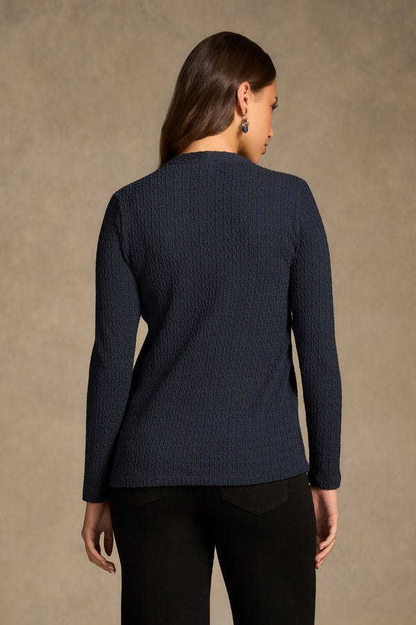 Textured Jacquard Long Sleeve Top - Ink