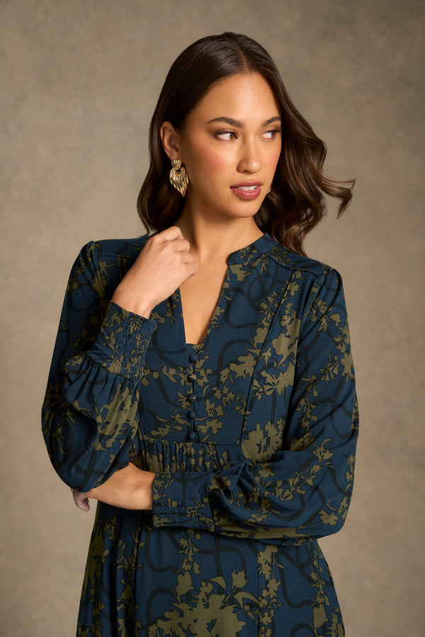 Jersey Swing Dress - Tonal Botanic Print