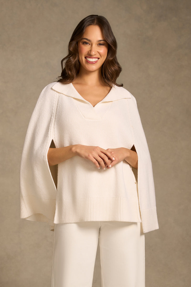 V Front Poncho - Cream