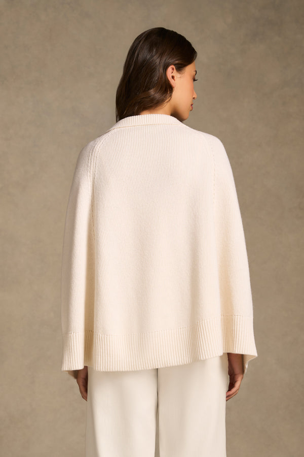 V Front Poncho - Cream