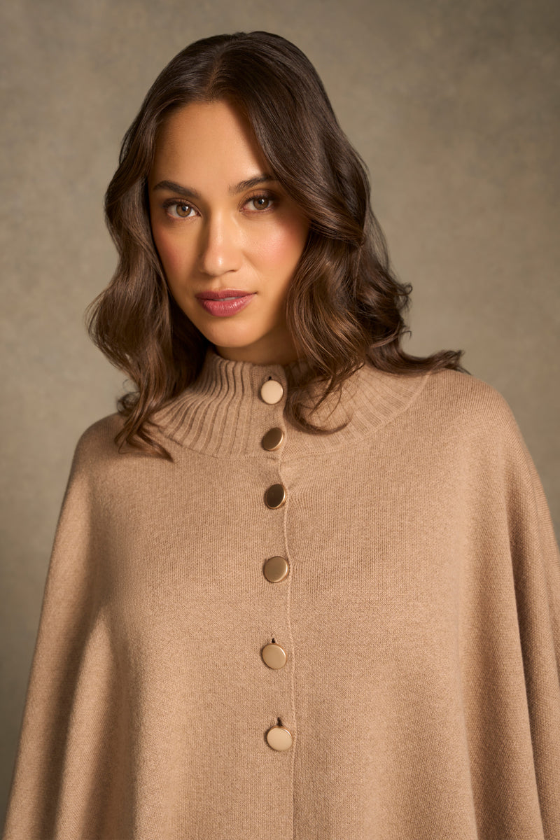 Button Front Poncho - Camel