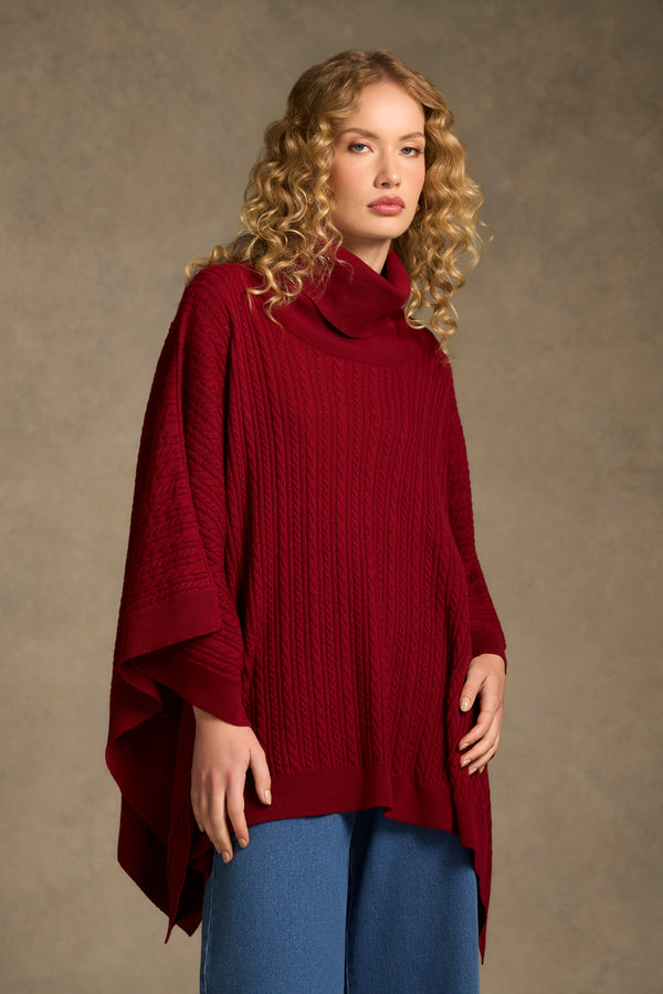 Catriona Cable Poncho - Red