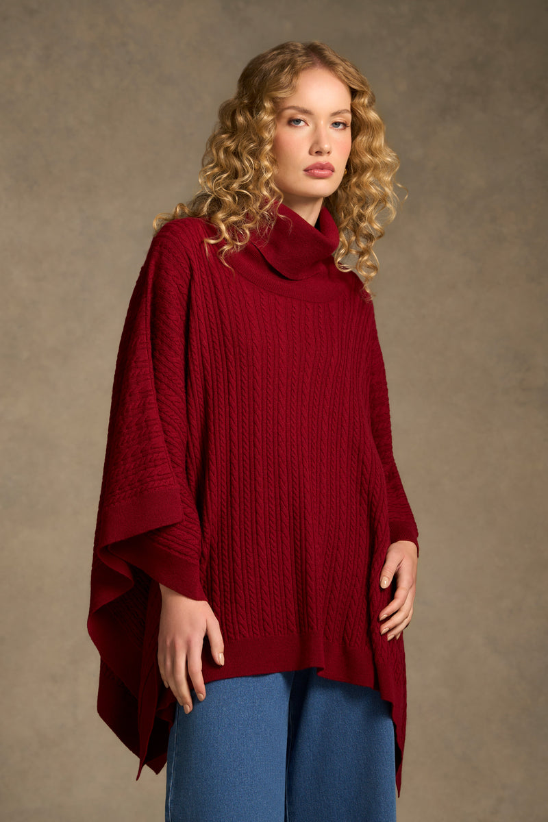 Catriona Cable Poncho - Red