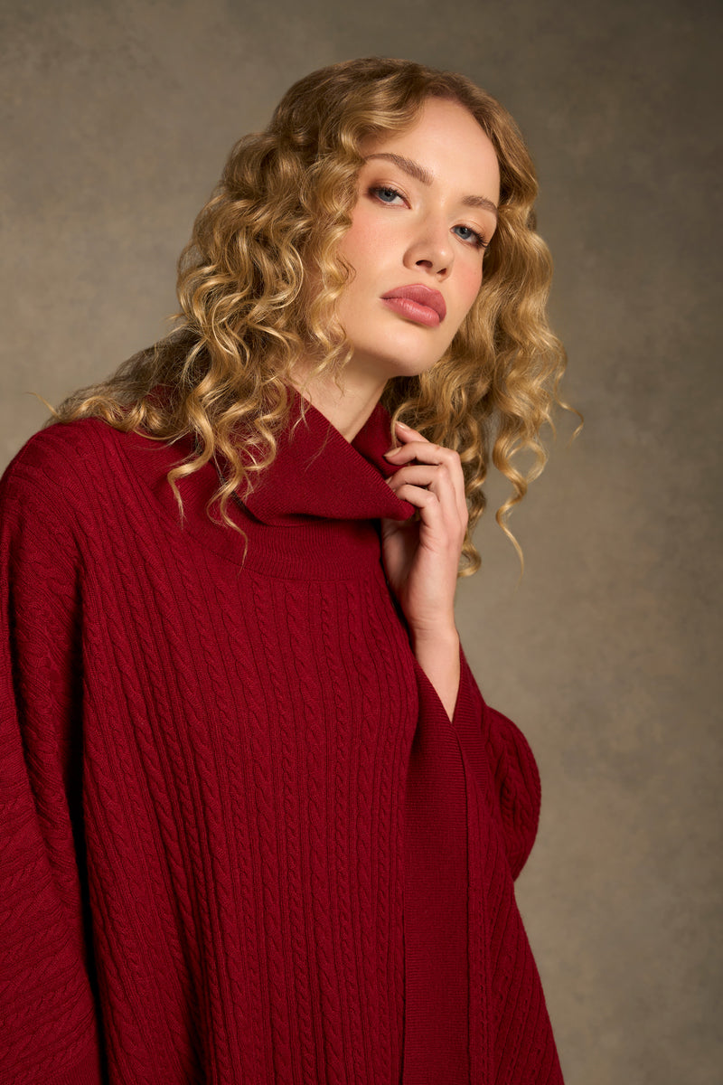 Catriona Cable Poncho - Red