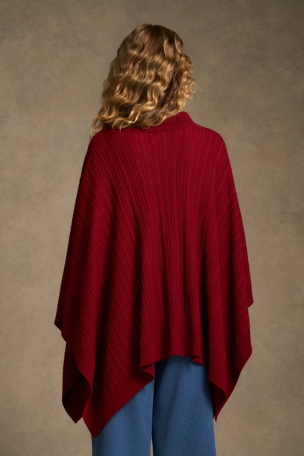 Catriona Cable Poncho - Red