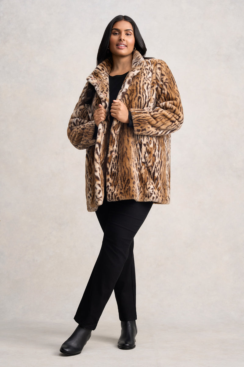 Faux Fur Coat - Ocelot Faux Fur