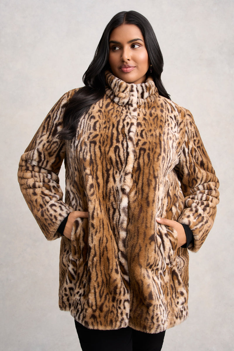 Faux Fur Coat - Ocelot Faux Fur
