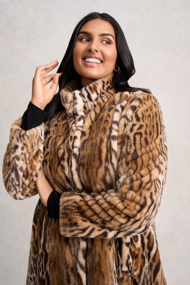 Faux Fur Coat - Ocelot Faux Fur