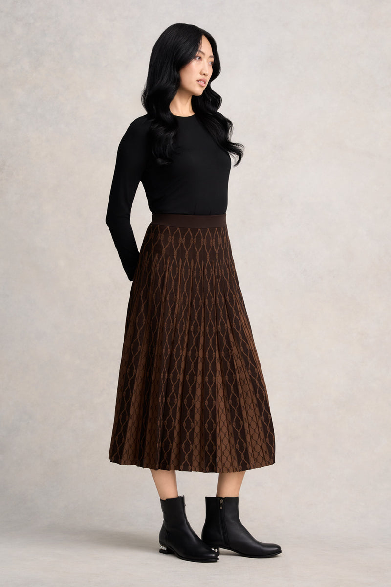 Pleated Knit Skirt - Chocolate & Camel