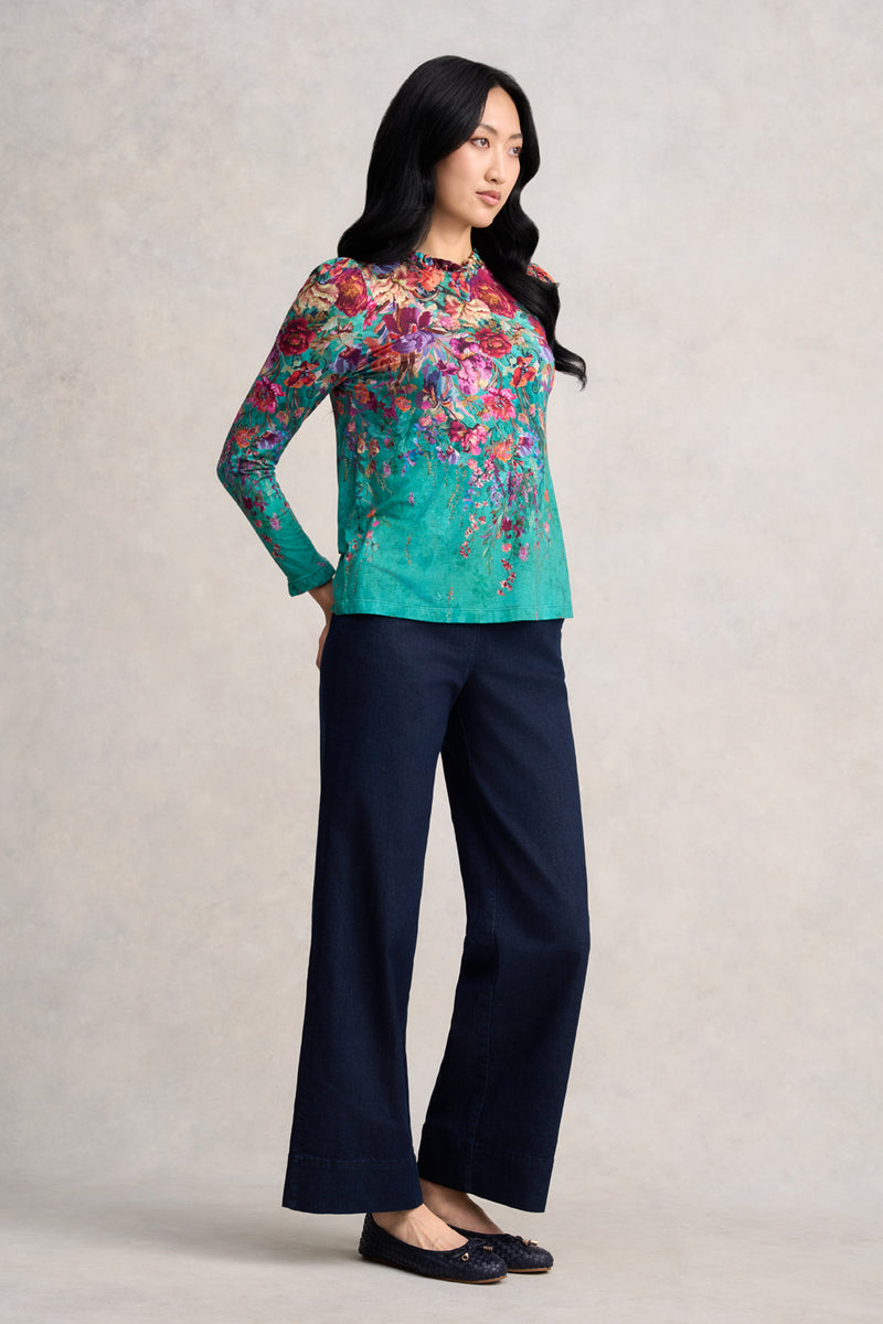 Soft Frill Detail Top - Jade Botanical Print