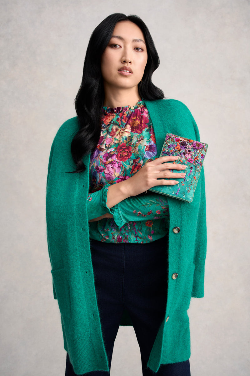 Soft Frill Detail Top - Jade Botanical Print