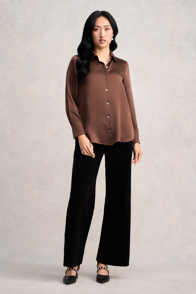 Stretch Silk Shirt - Coffee