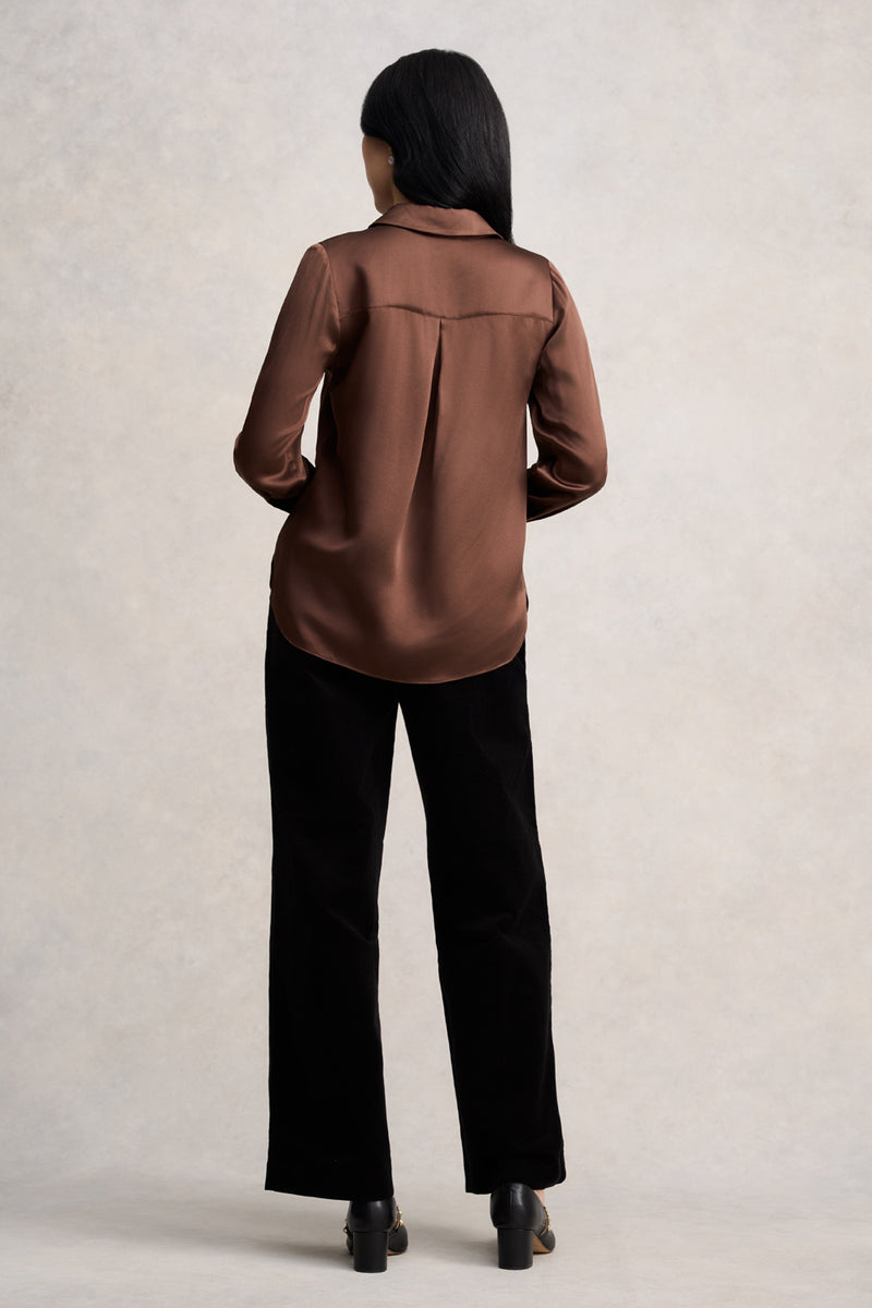 Stretch Silk Shirt - Coffee