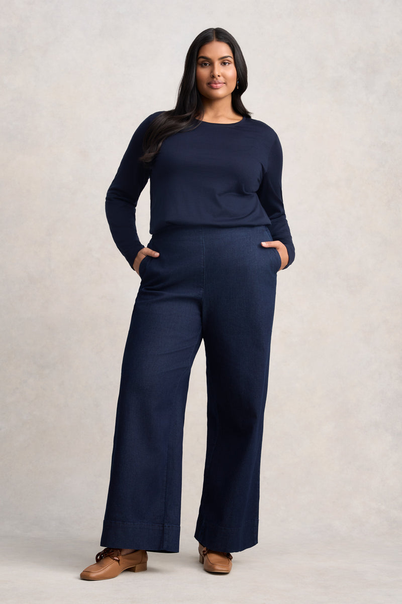 Wide Leg Tailored Jeans - Dark Denim