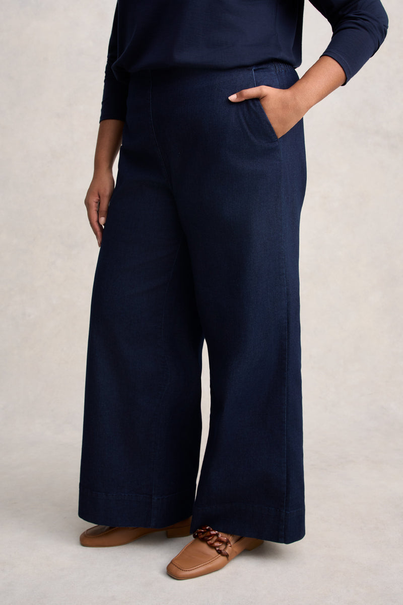 Wide Leg Tailored Jeans - Dark Denim