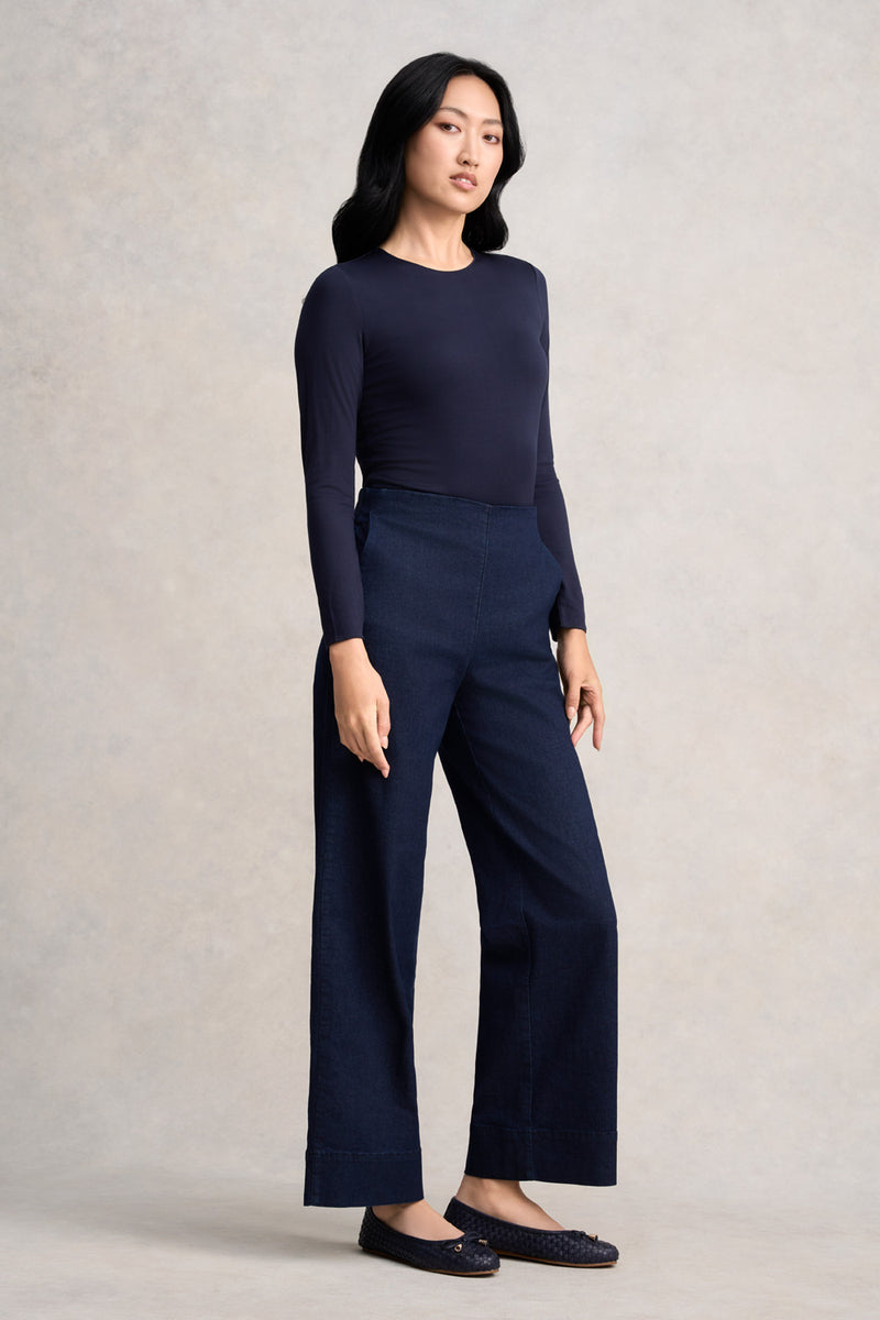 Wide Leg Tailored Jeans - Dark Denim