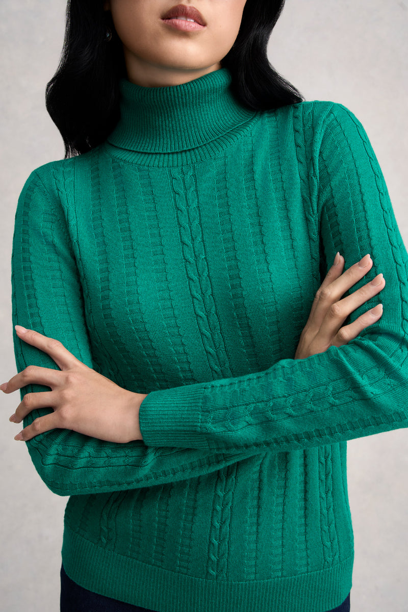 Wool Cable Jumper - Jade