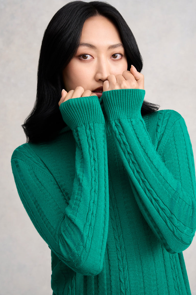 Wool Cable Jumper - Jade