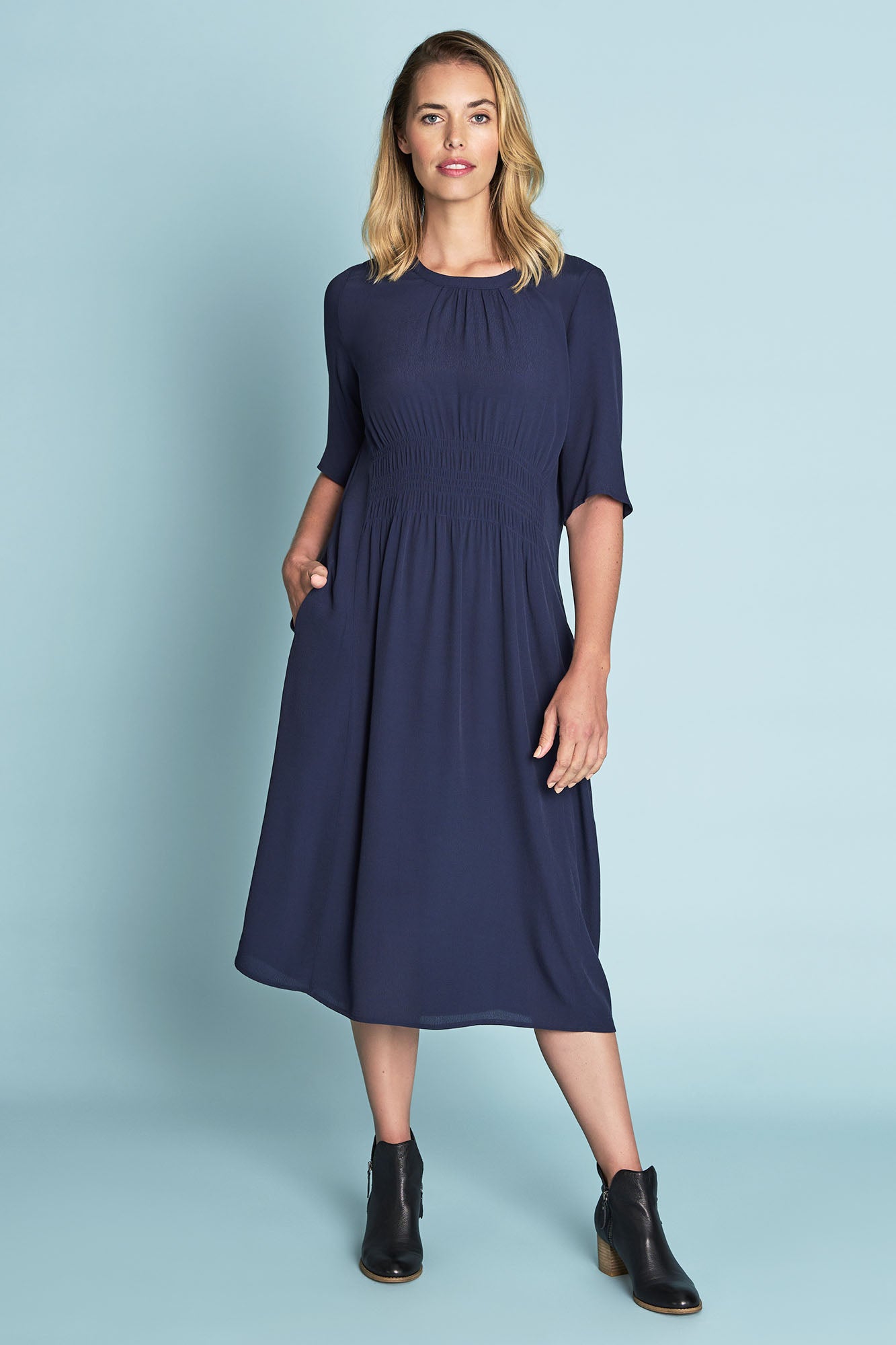Ruched Detail Dress – Blue Illusion