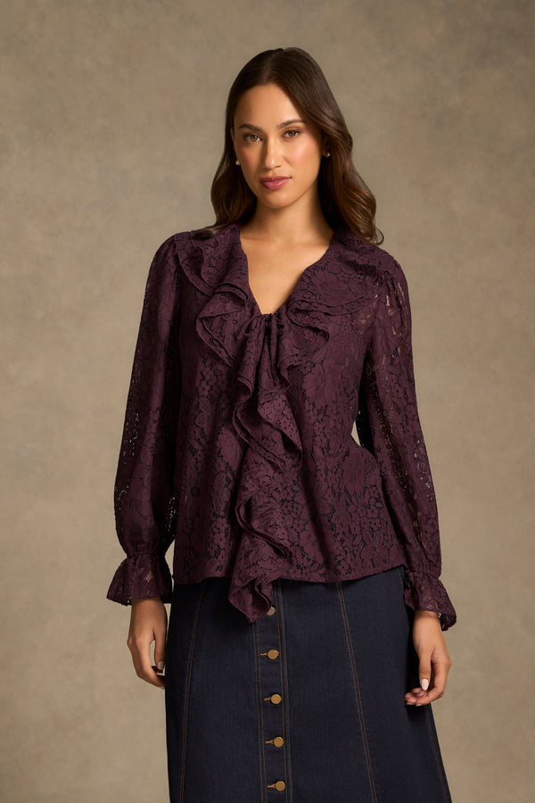 Frill Lace Blouse - Cherry