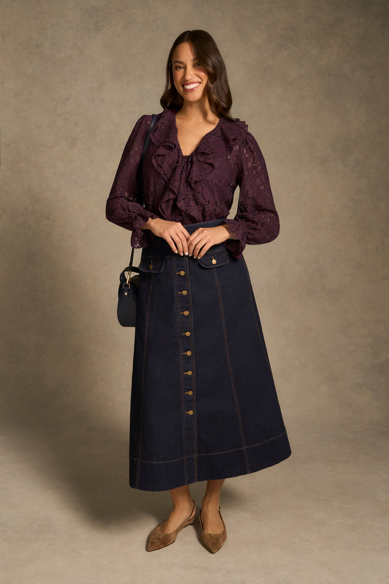 Frill Lace Blouse - Cherry