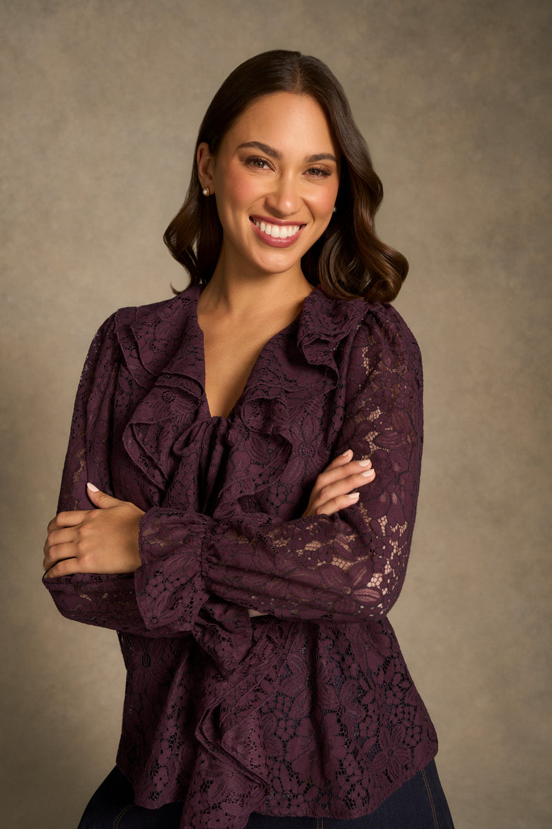 Frill Lace Blouse - Cherry