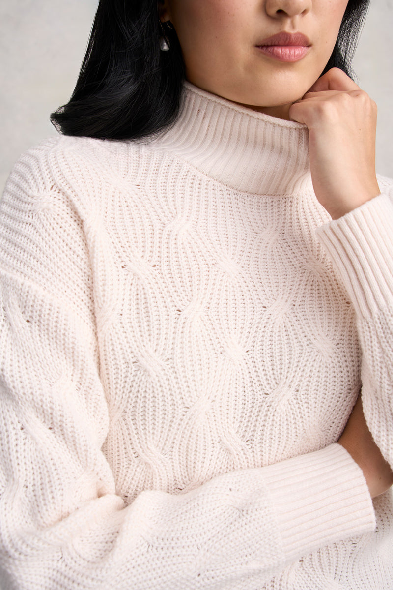 Cable Cotton Blend Jumper - Cream
