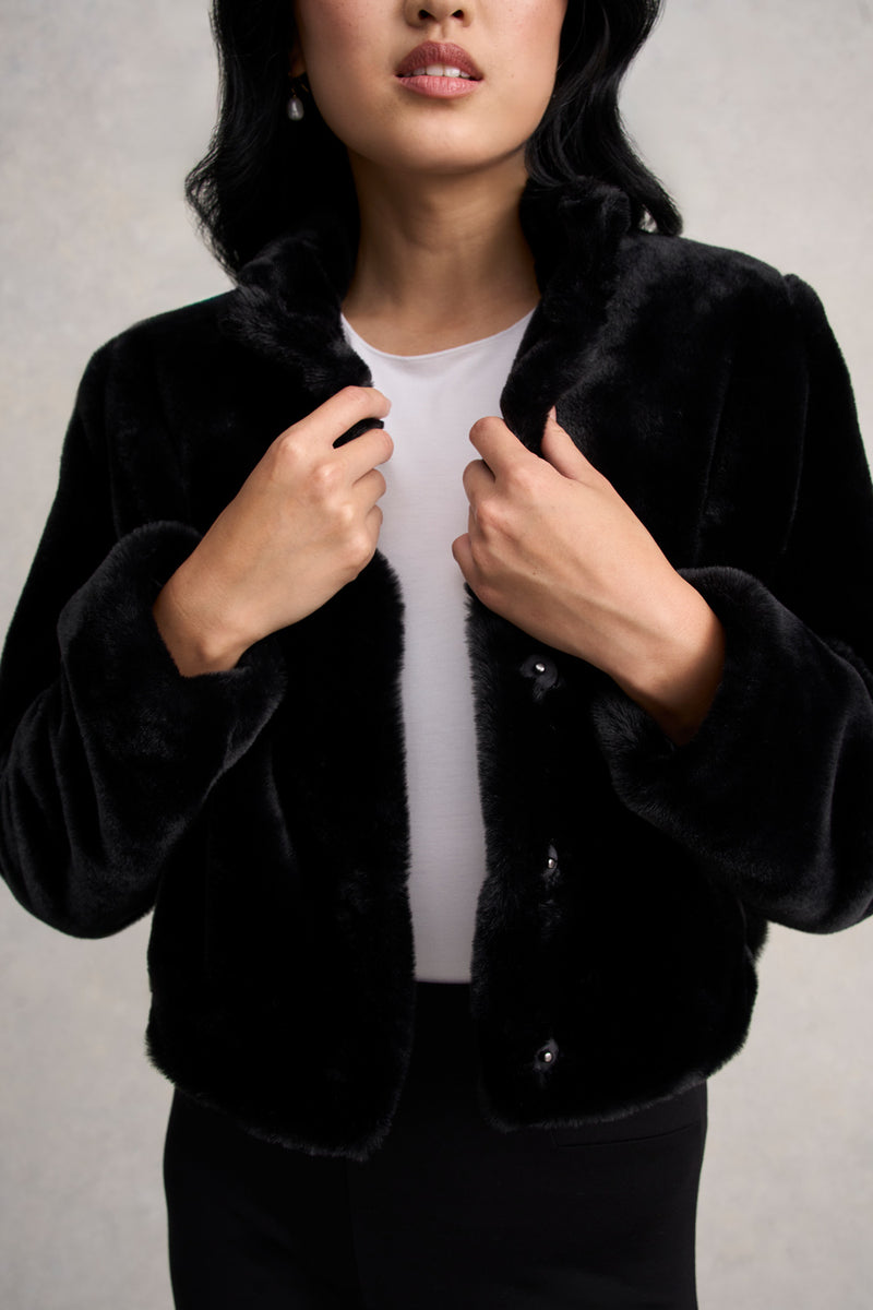 Faux Fur Cropped Jacket - Black