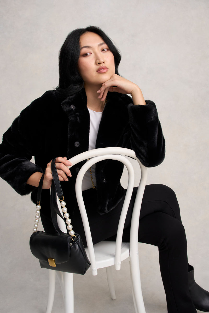 Faux Fur Cropped Jacket - Black