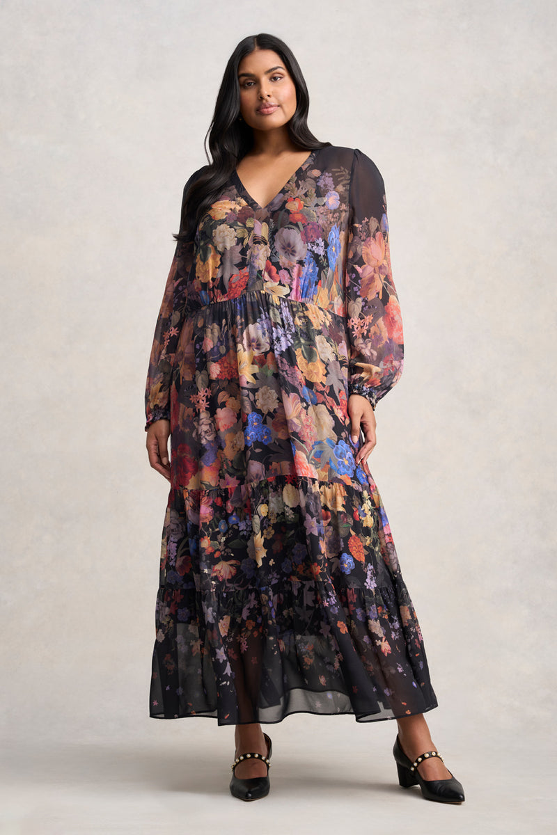 Georgette Print Dress - Midnight Floral