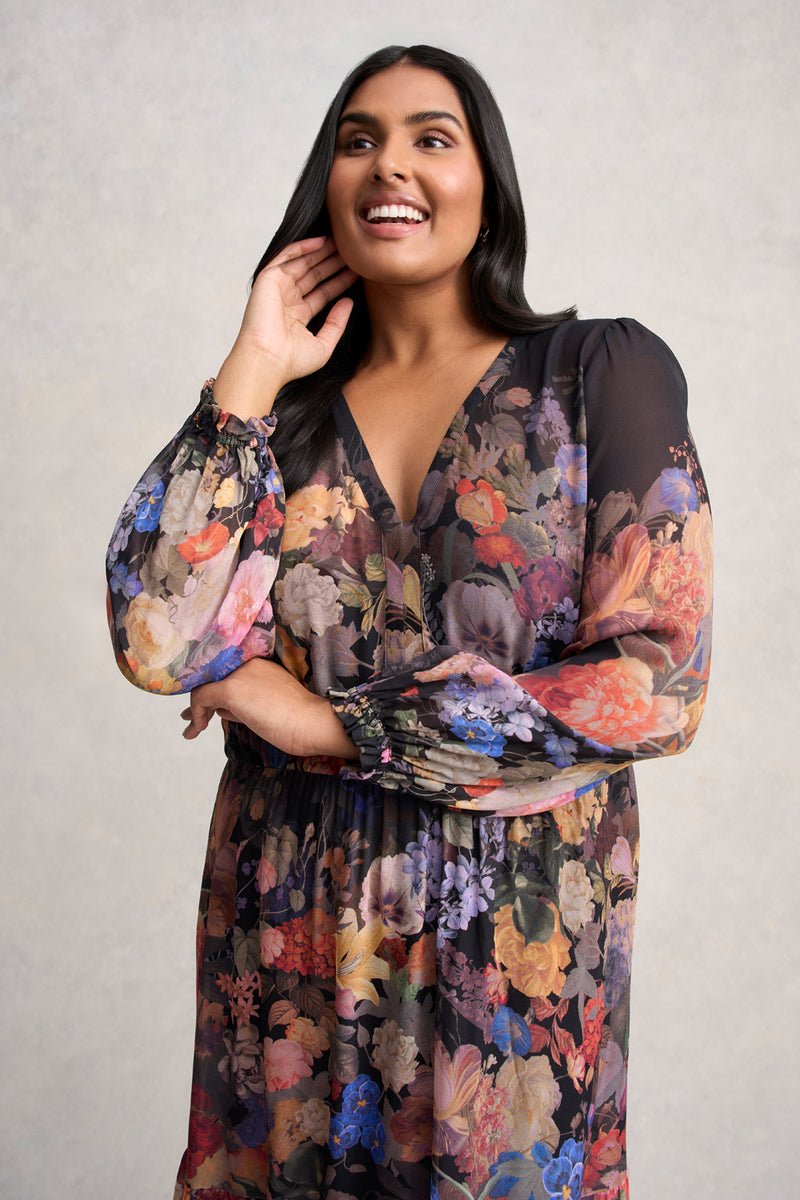 Georgette Print Dress - Midnight Floral