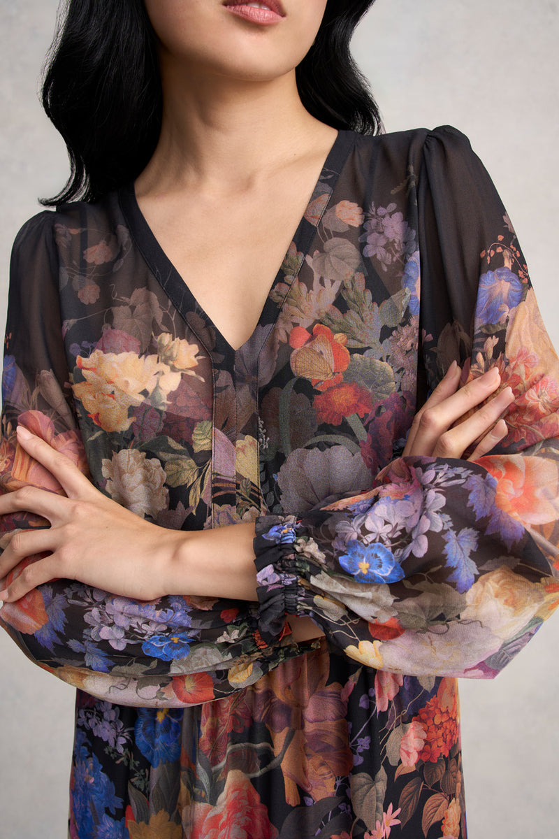Georgette Print Dress - Midnight Floral