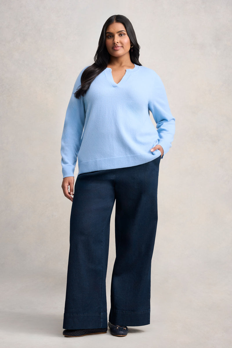 Notched Wool Jumper - Country Blue