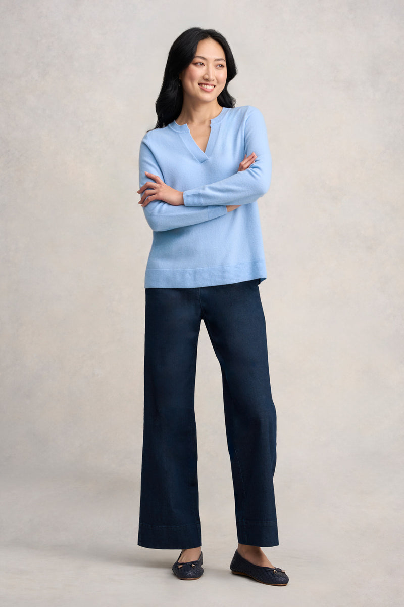 Notched Wool Jumper - Country Blue