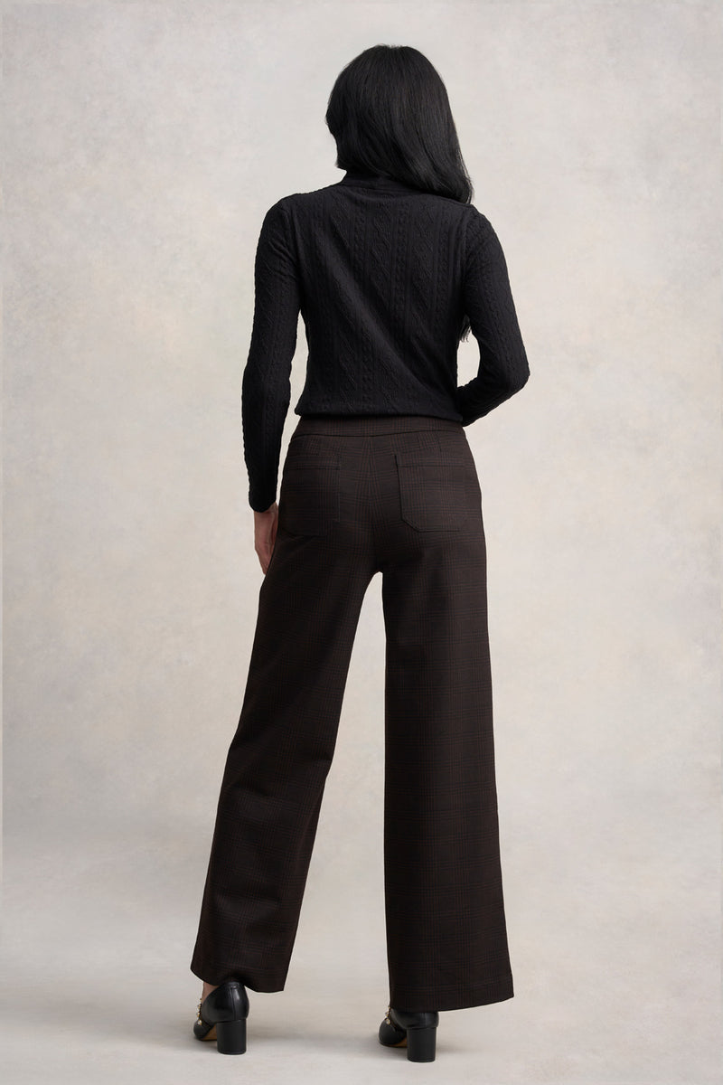 Wide Leg Ponte Pant - Black & Brown Check