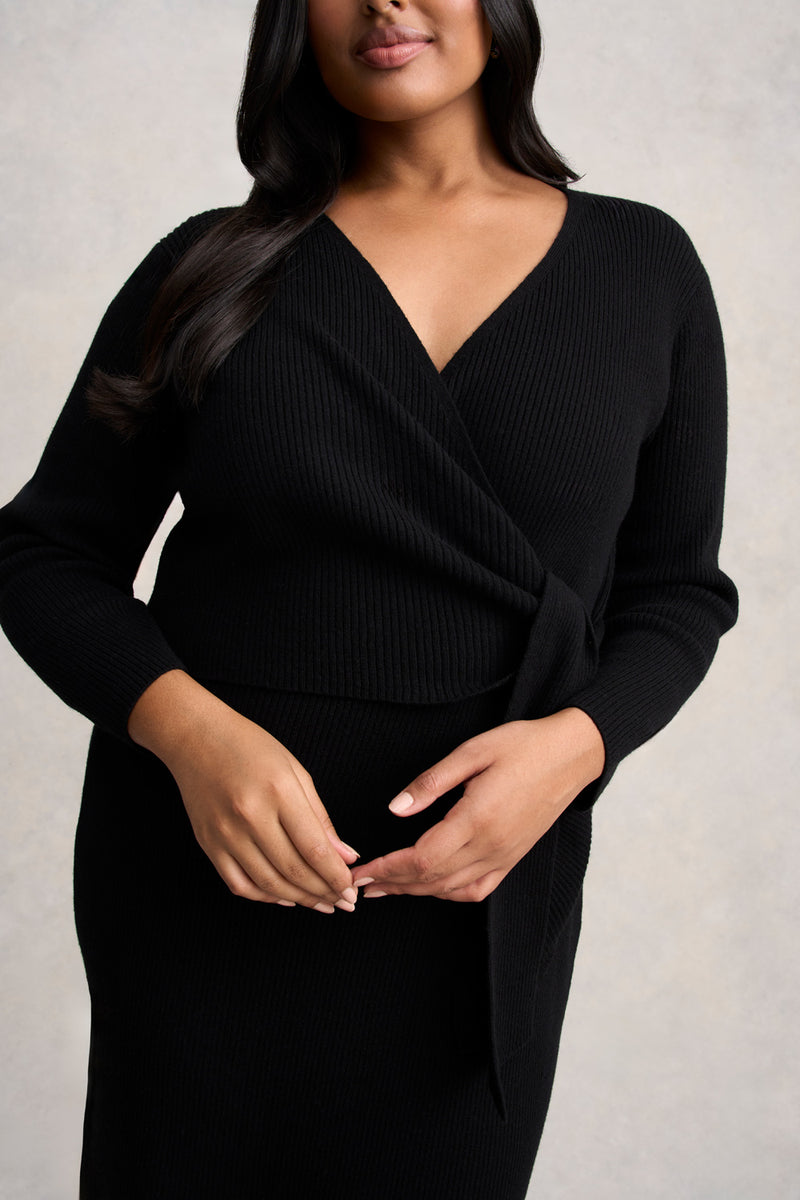 Wrap Detail Knit Dress - Black