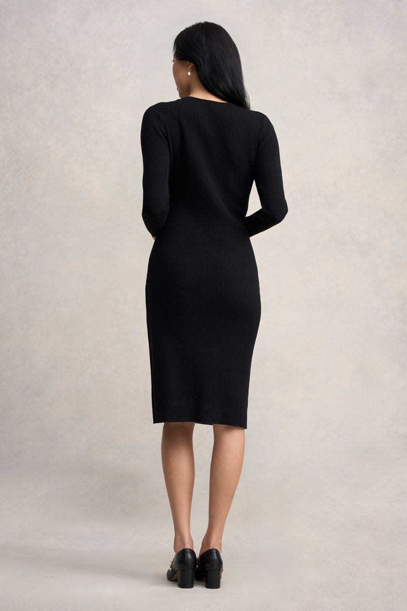 Wrap Detail Knit Dress - Black