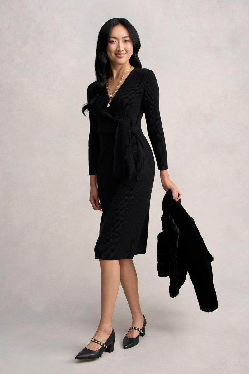 Wrap Detail Knit Dress - Black