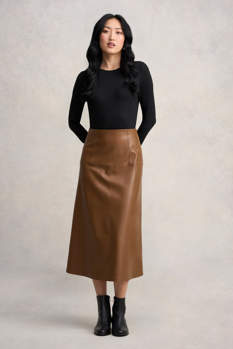 Faux Leather Skirt - Tan