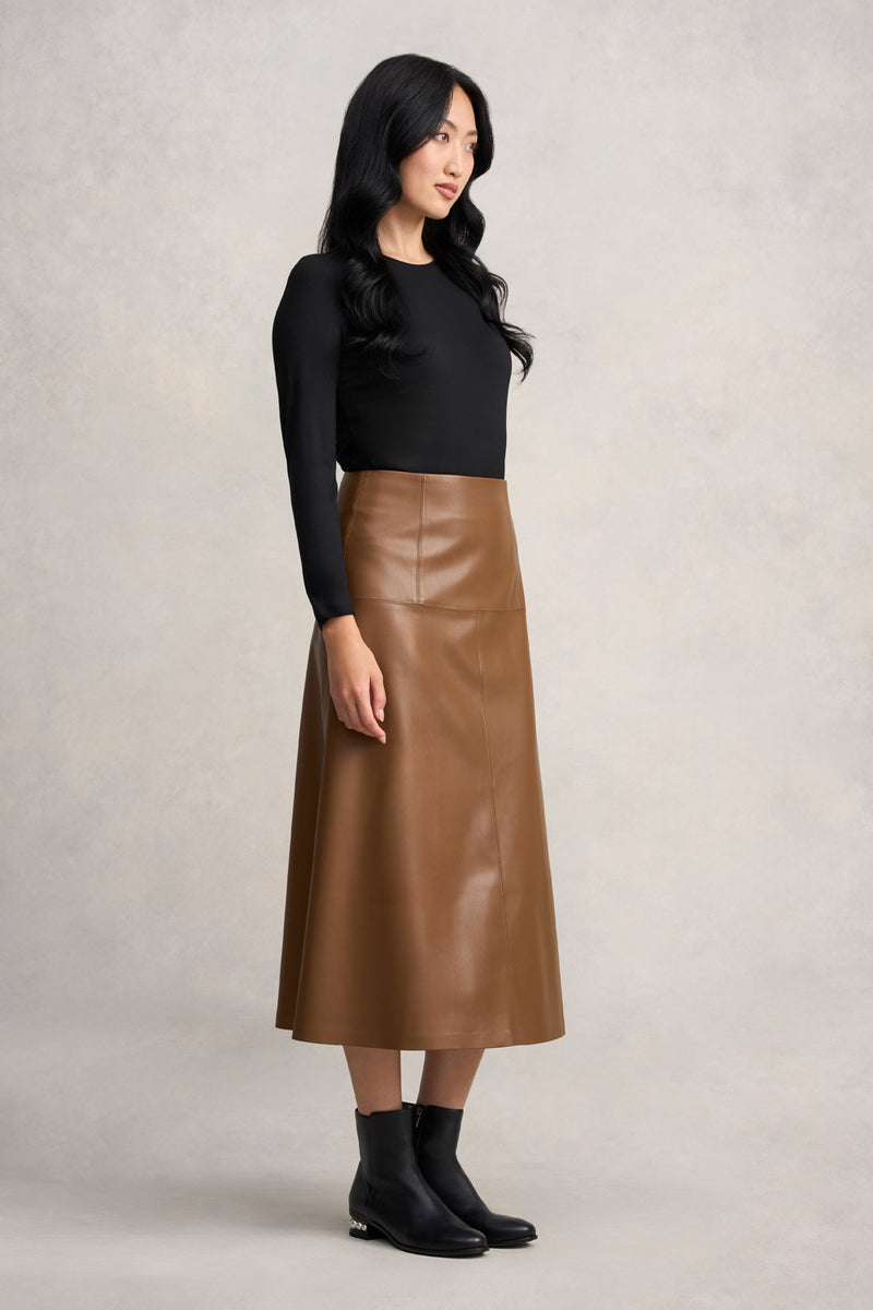 Faux Leather Skirt - Tan