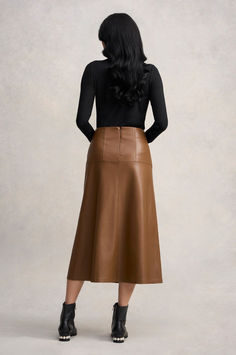 Faux Leather Skirt - Tan