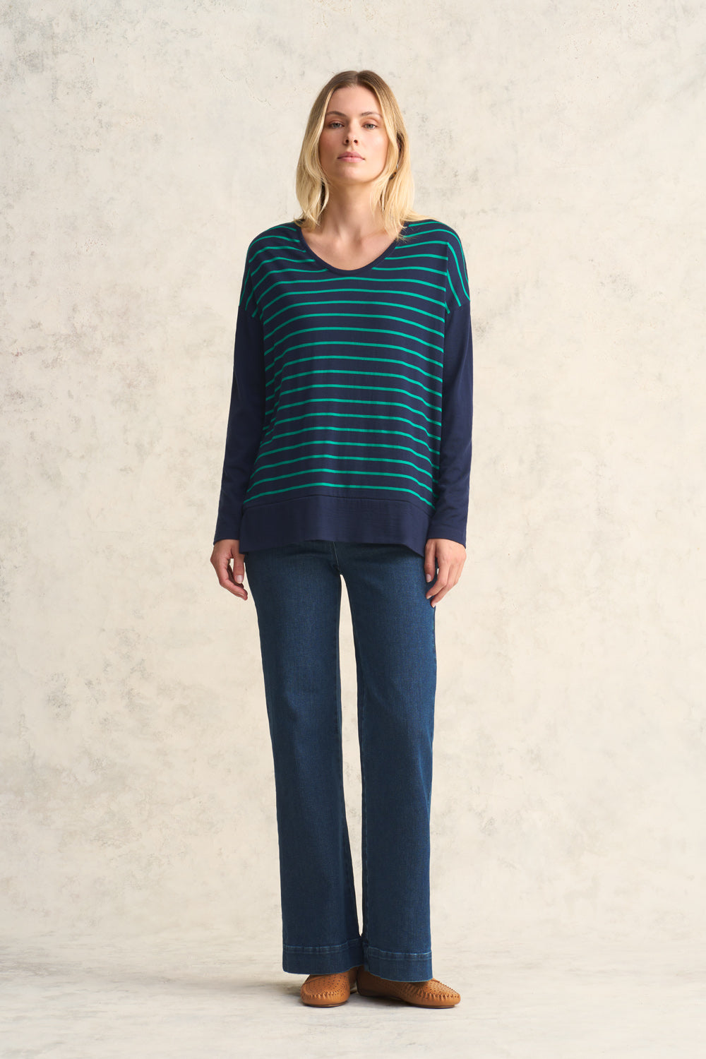Wool Jersey Boxy Tee Green Ink Stripe – Blue Illusion